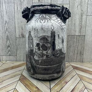Decorated skull jar for Halloween